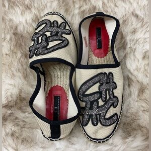 Carolina Herrera Glitter Logo Espadrilles Flats